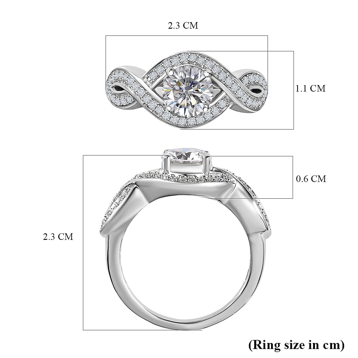 Moissanite Infinity Ring in Platinum Overlay Sterling Silver 1.30 Ct.