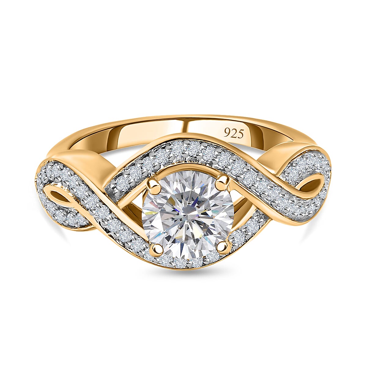 Moissanite Infinity Ring in 18K Yellow Gold Vermeil Plated Sterling Silver 1.30 Ct.