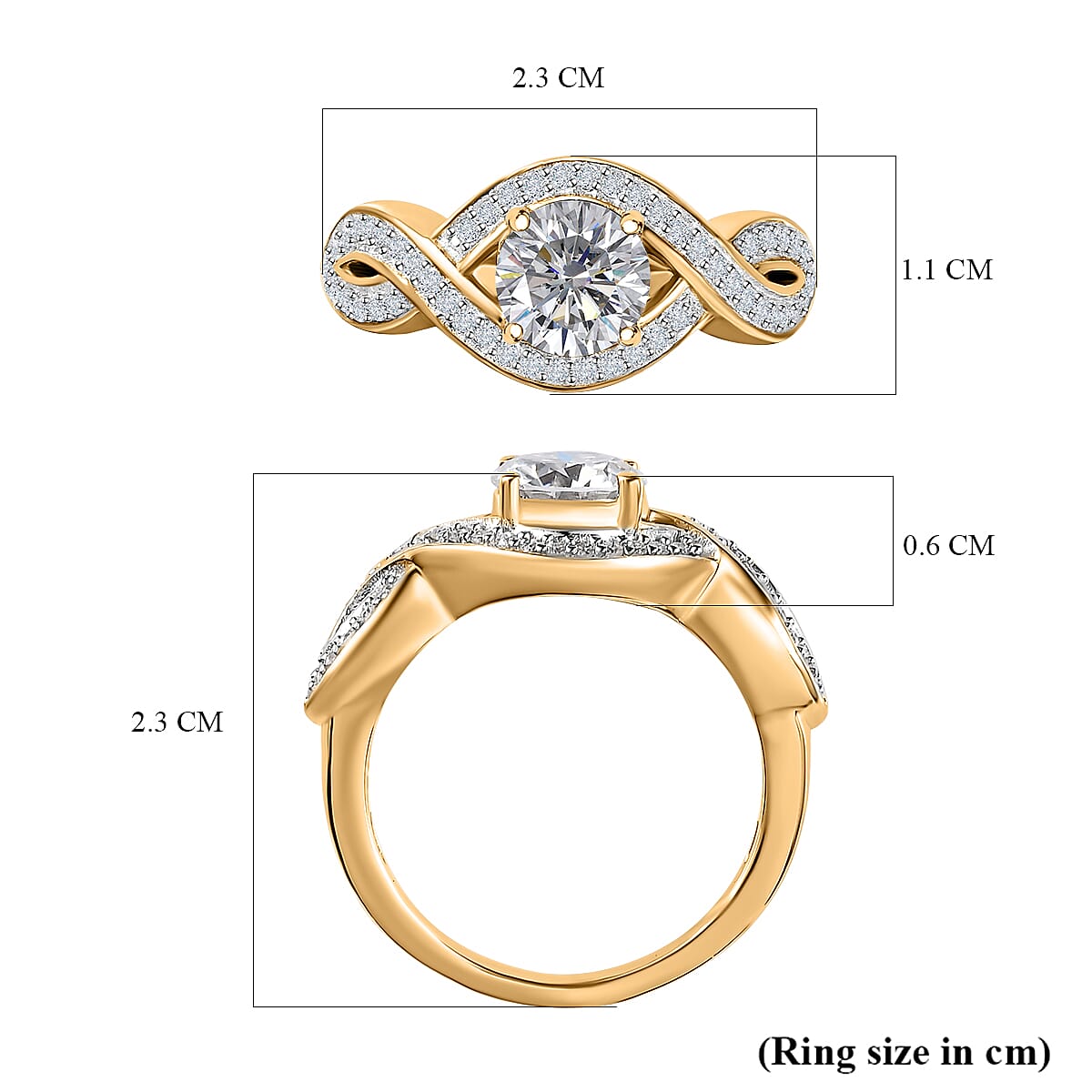 Moissanite Infinity Ring in 18K Yellow Gold Vermeil Plated Sterling Silver 1.30 Ct.