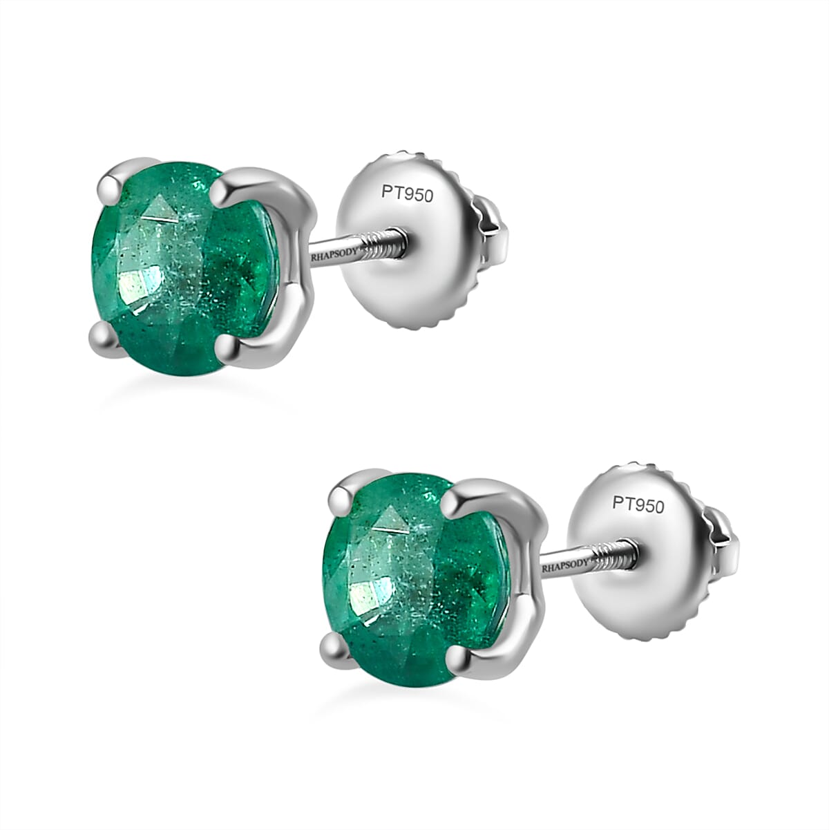 950 Platinum AAA Gemfield Emerald Solitaire Earrings 1.00 Ct.