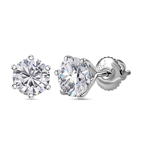 950 Platinum Moissanite Solitaire Earrings With Screw Back 1.86 Ct.