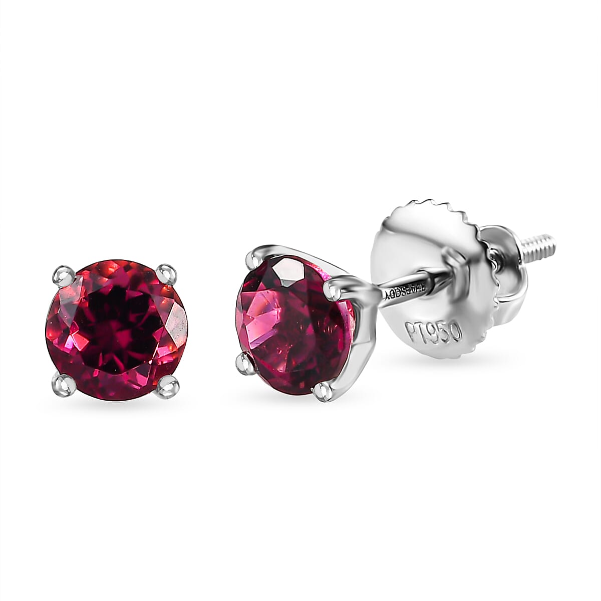 950 Platinum AAAA Rubellite Solitaire Earrings 1.00 Ct.