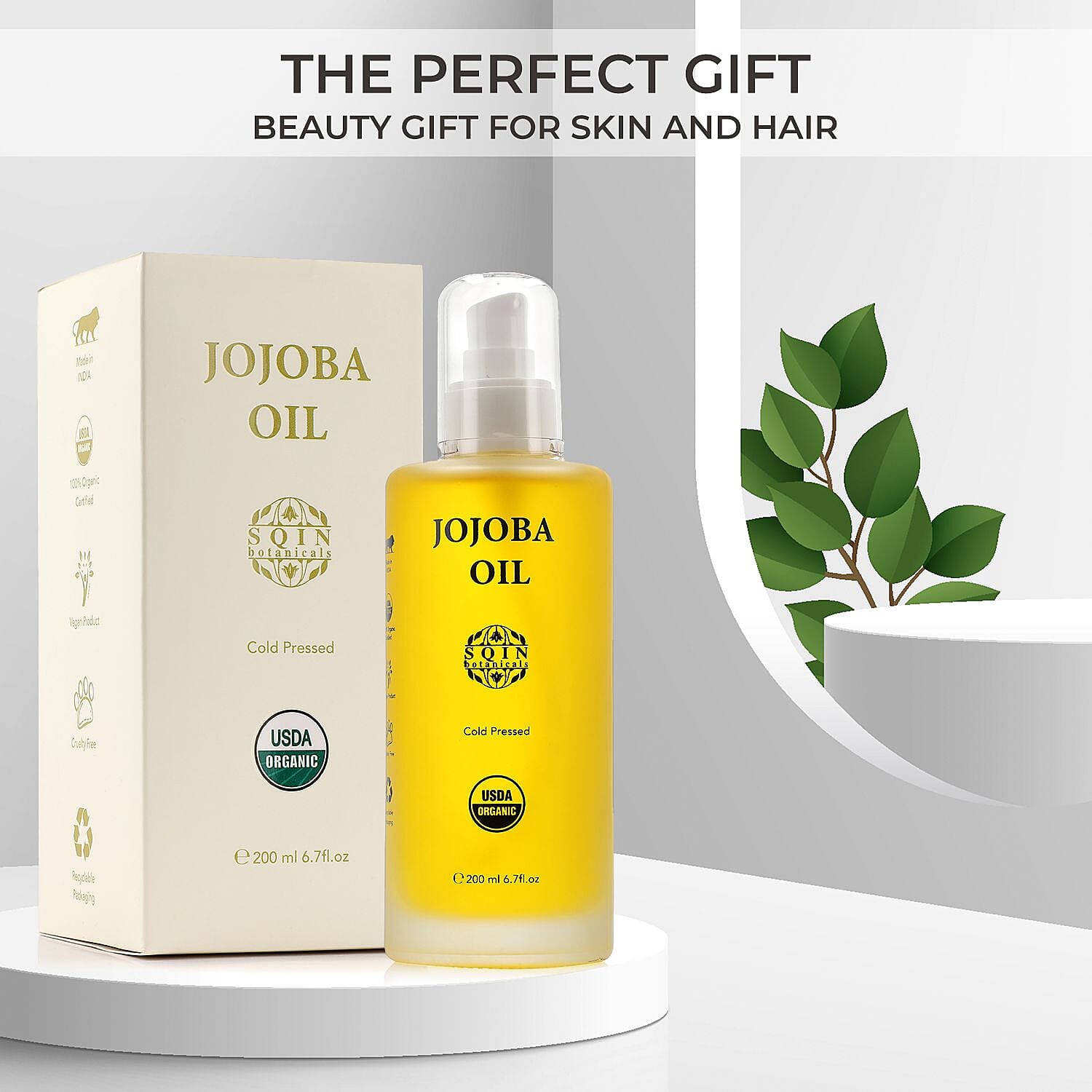 Sqin Botanicals - 100% Organic Cold Pressed Natural Jojoba Oil  200ml