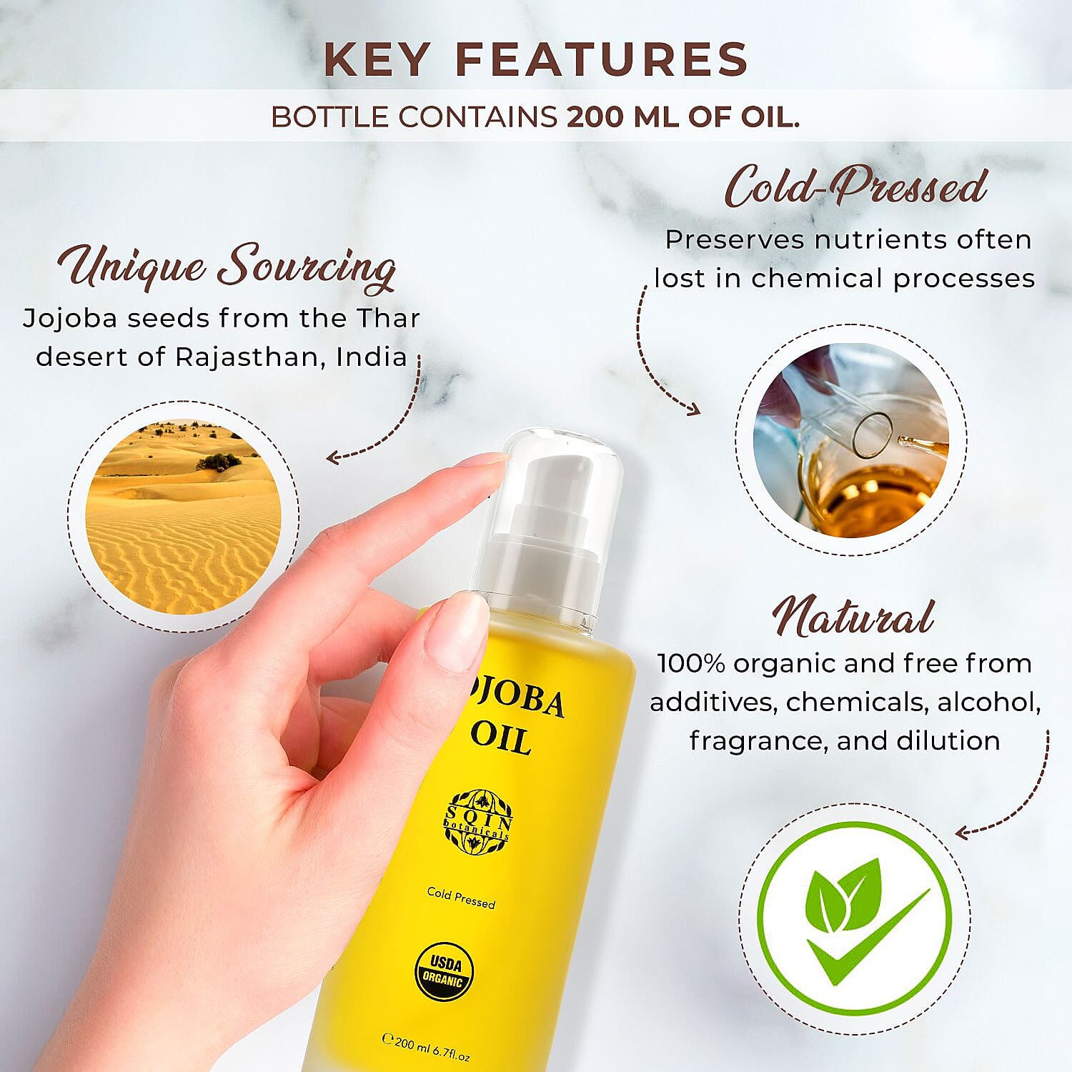 Sqin Botanicals - 100% Organic Cold Pressed Natural Jojoba Oil  200ml