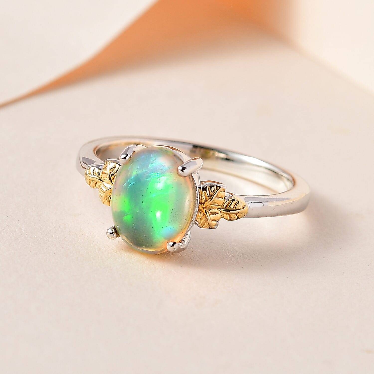 Ethiopian Welo Opal Solitaire Ring in Two-Tone Plated Sterling Silver 1.13 Ct