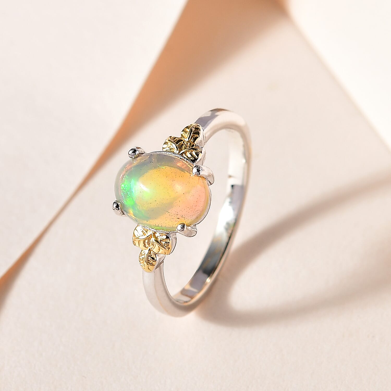 Ethiopian Welo Opal Solitaire Ring in Two-Tone Plated Sterling Silver 1.13 Ct