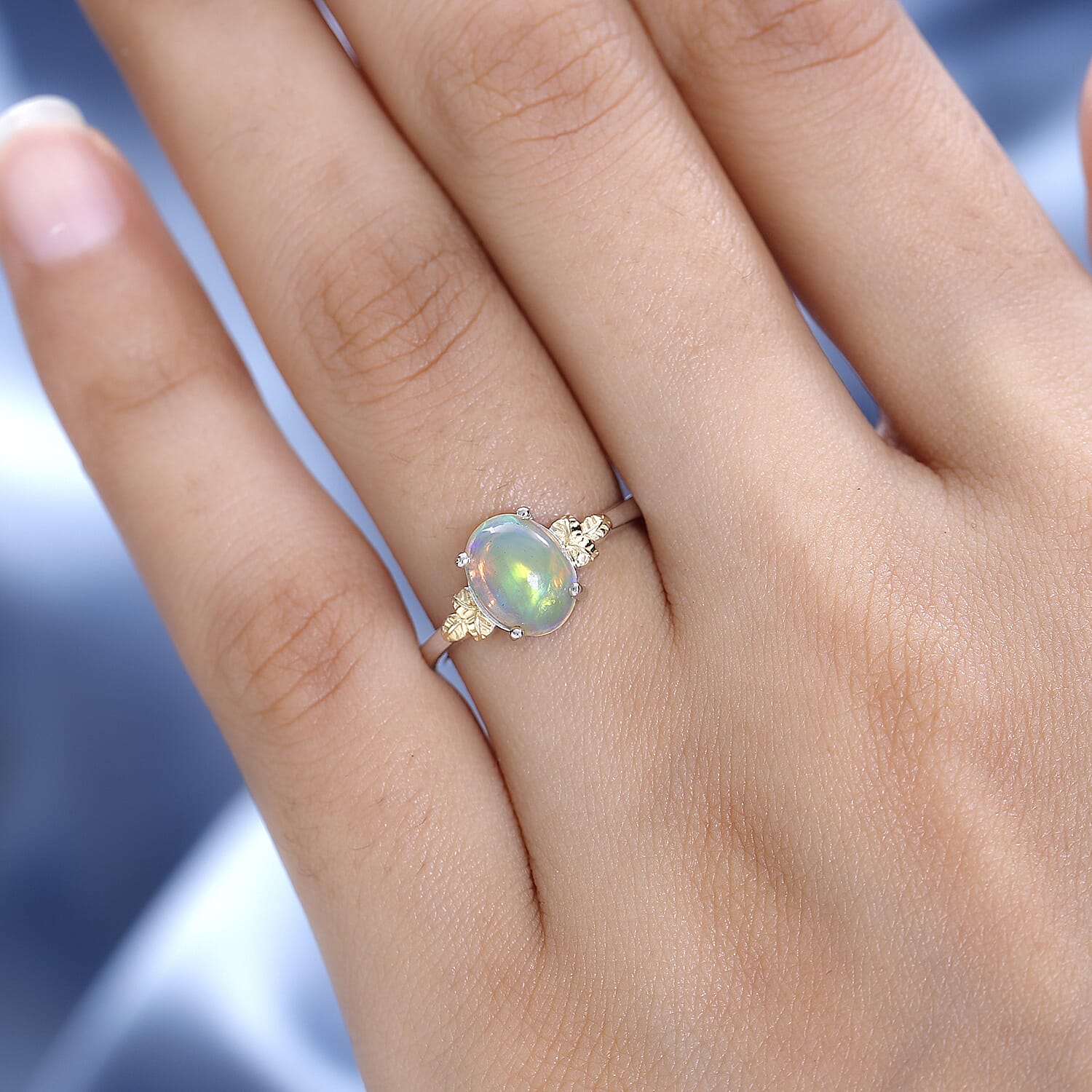 Ethiopian Welo Opal Solitaire Ring in Two-Tone Plated Sterling Silver 1.13 Ct