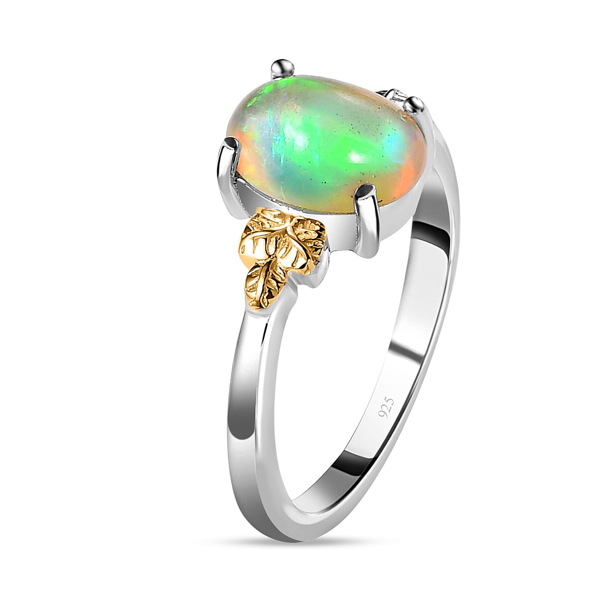 Ethiopian Welo Opal Solitaire Ring in Two-Tone Plated Sterling Silver 1.13 Ct