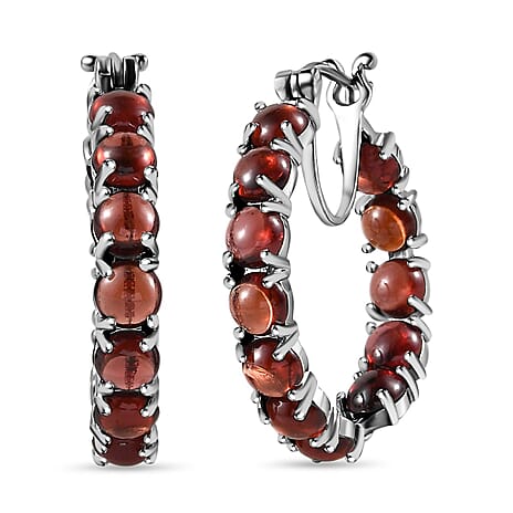 Red Garnet Hoop Earrings in Platinum Overlay Sterling Silver 26.60 Ct. Red Garnet Hoop Earrings in Platinum Overlay Sterling Silver 26.60 Ct.
