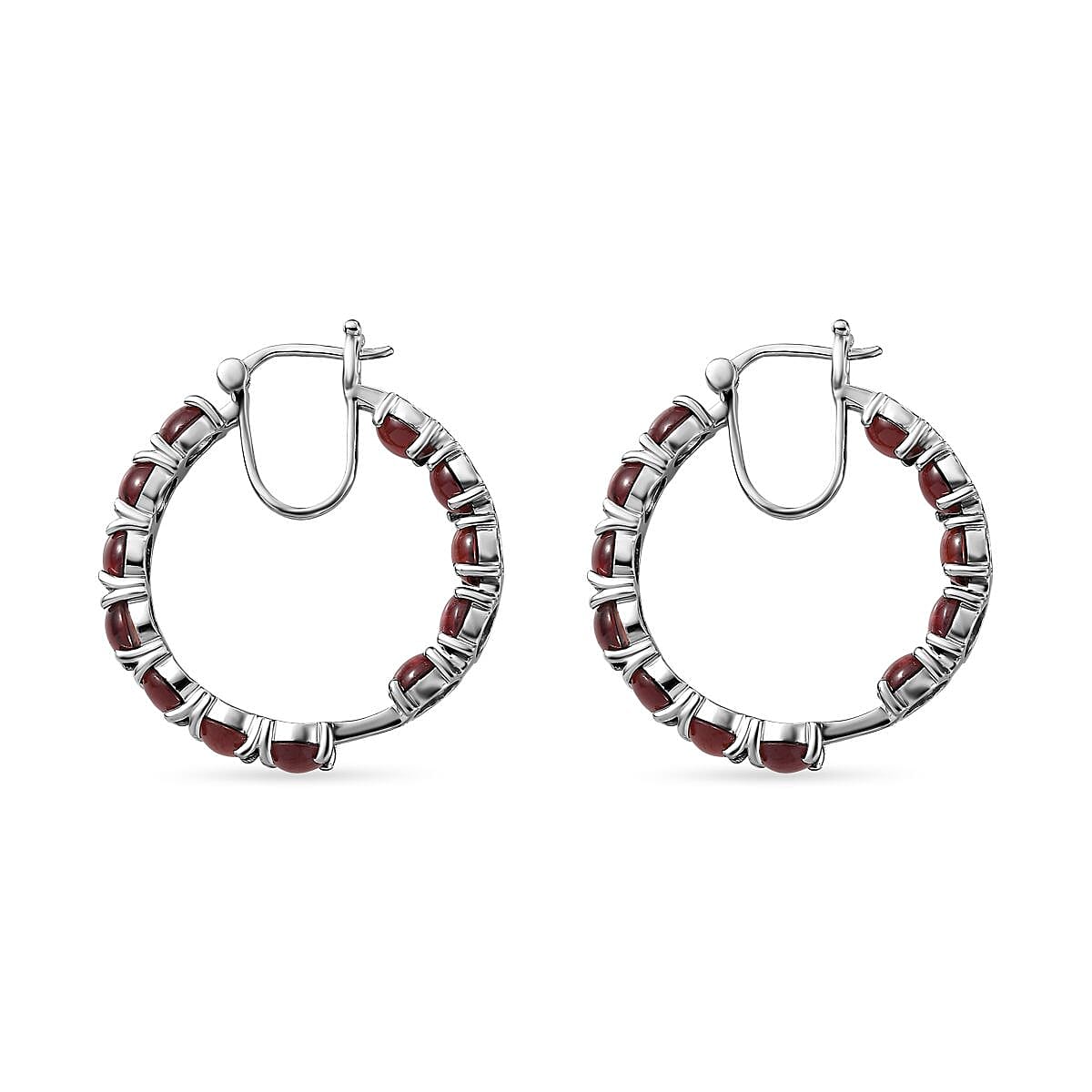 Red Garnet Hoop Earrings in Platinum Overlay Sterling Silver 26.60 Ct.
