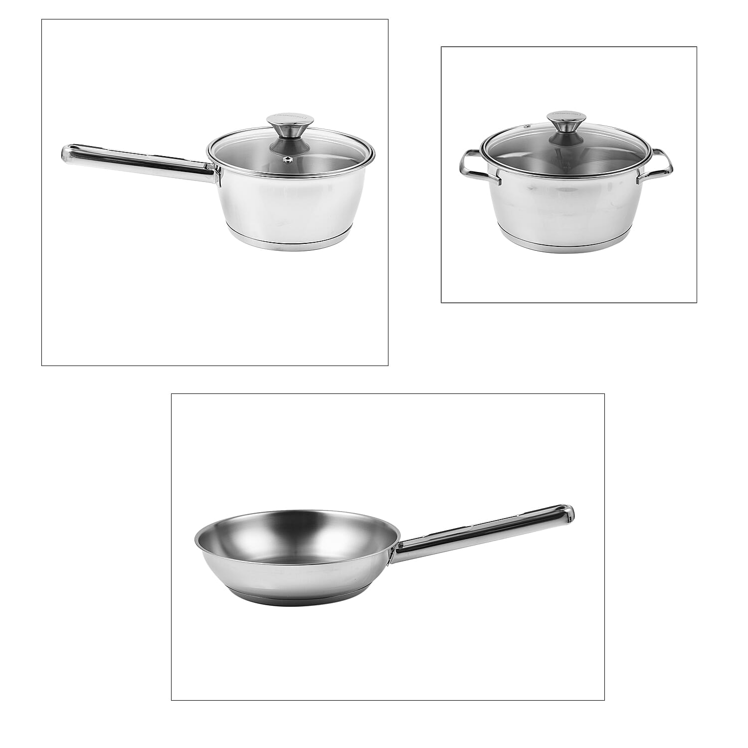 Tramontina Cookware Set - 3 Casserole Pans - Triple Layer Base - All Hob types & Oven Safe (Size 26x20x16 cm) - Silver