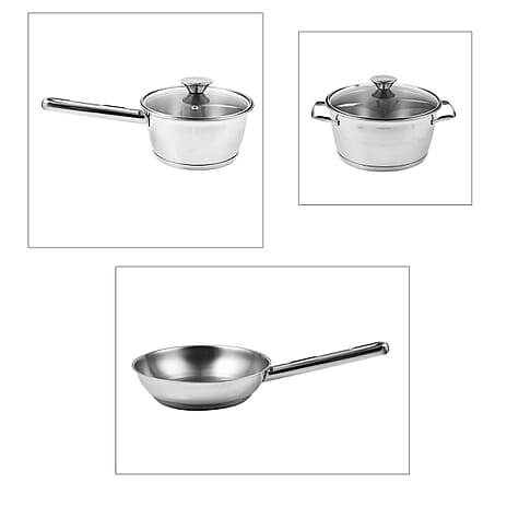 Tramontina Cookware Set - 3 Casserole Pans - Triple Layer Base - All Hob types & Oven Safe (Size 26x20x16 cm) - Silver