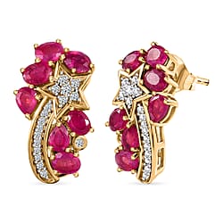 GP Collection - Celestial Dream - African Ruby & Natural Zircon Earrings in Sterling Silver 4.14 Ct