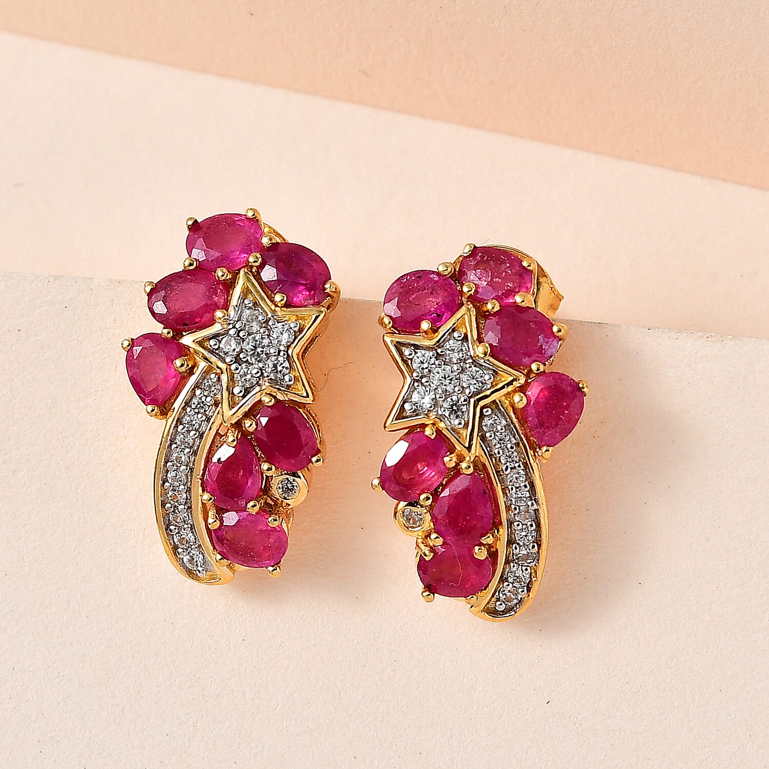 GP Celestial Dream Collection - African Ruby & Natural Zircon Earrings in Sterling Silver 4.14 Ct