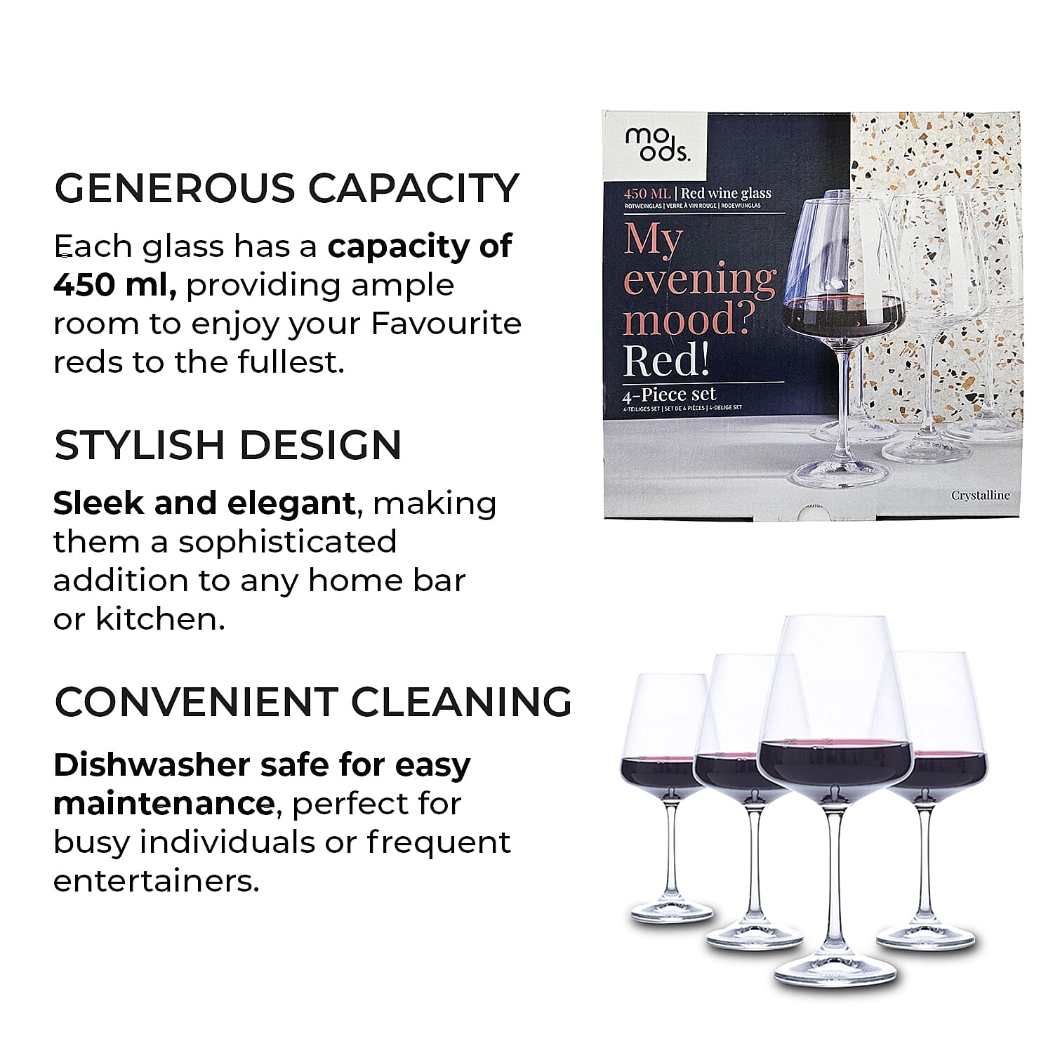 Set of 4 - Moods Red Wine Glasses (450 mlx4)