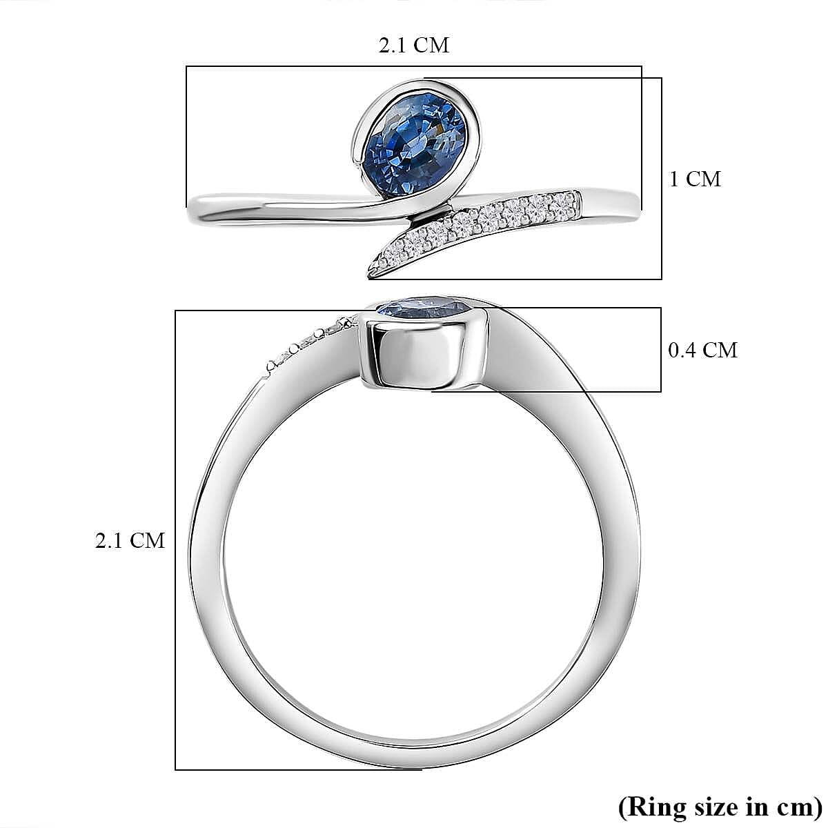 9K White Gold Blue Ceylon Sapphire & Diamond Bypass Ring 0.54 Ct