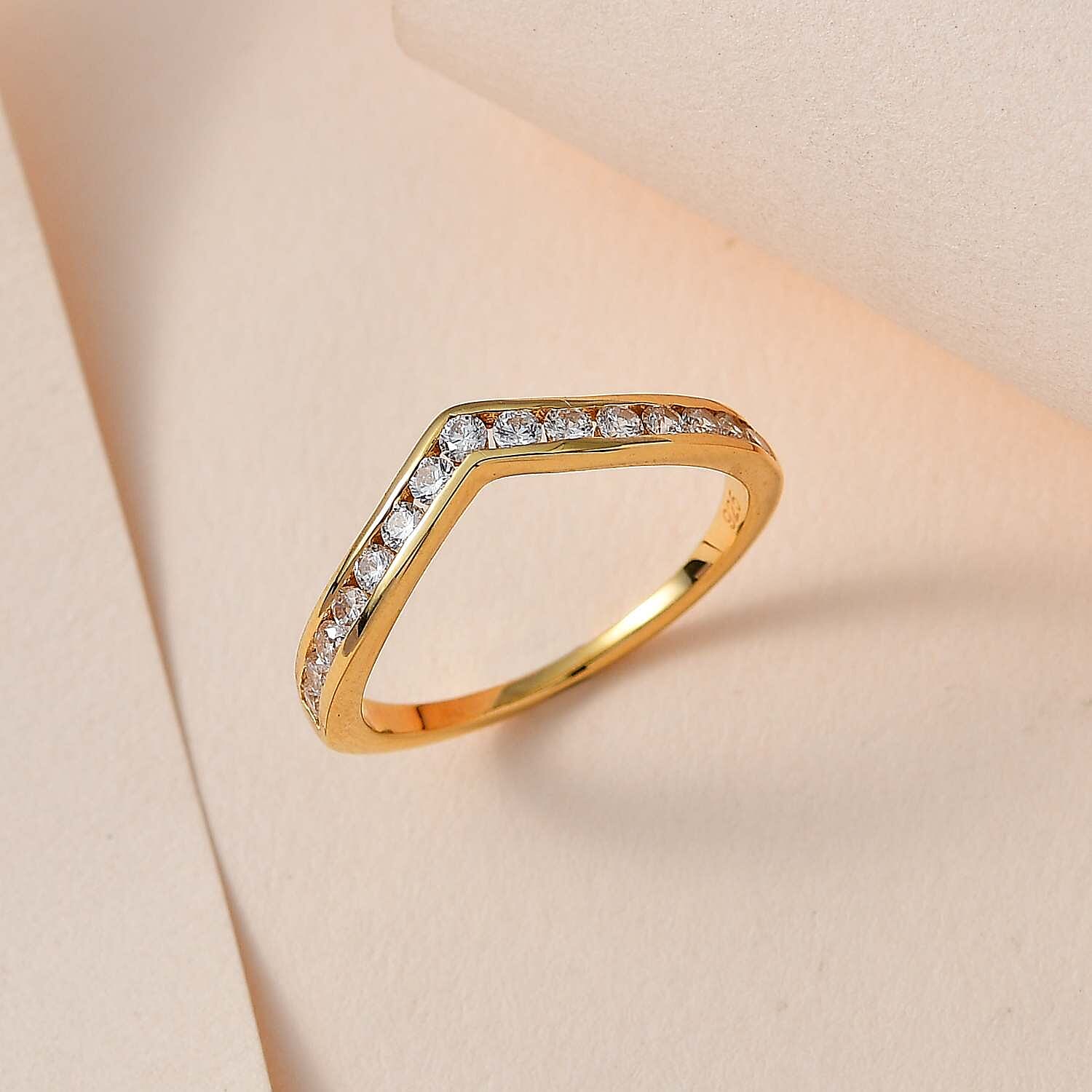 NY Closeout- Cubic Zirconia Wishbone Ring in 18K Yellow Gold Vermeil Plated Sterling Silver