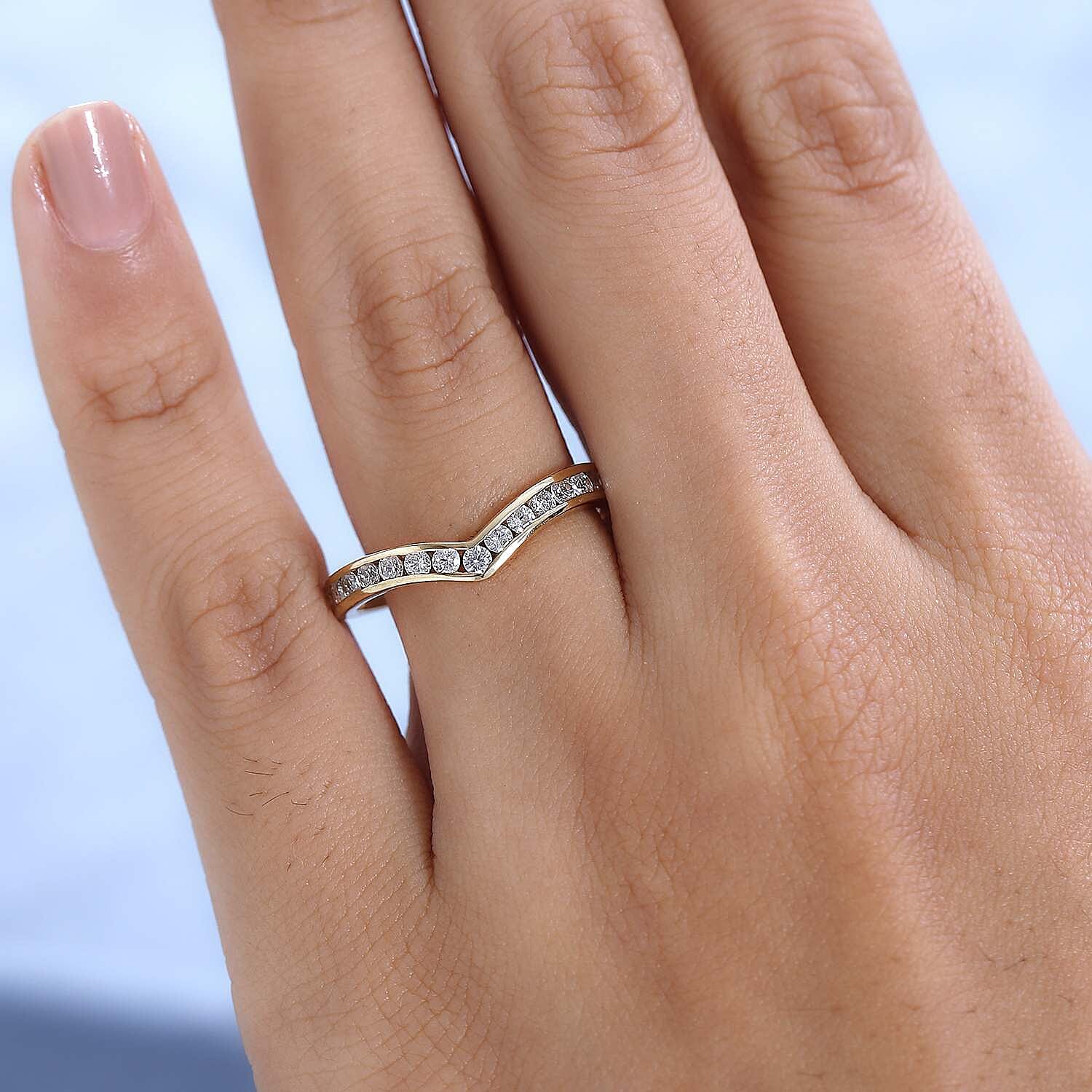 NY Closeout- Cubic Zirconia Wishbone Ring in 18K Yellow Gold Vermeil Plated Sterling Silver