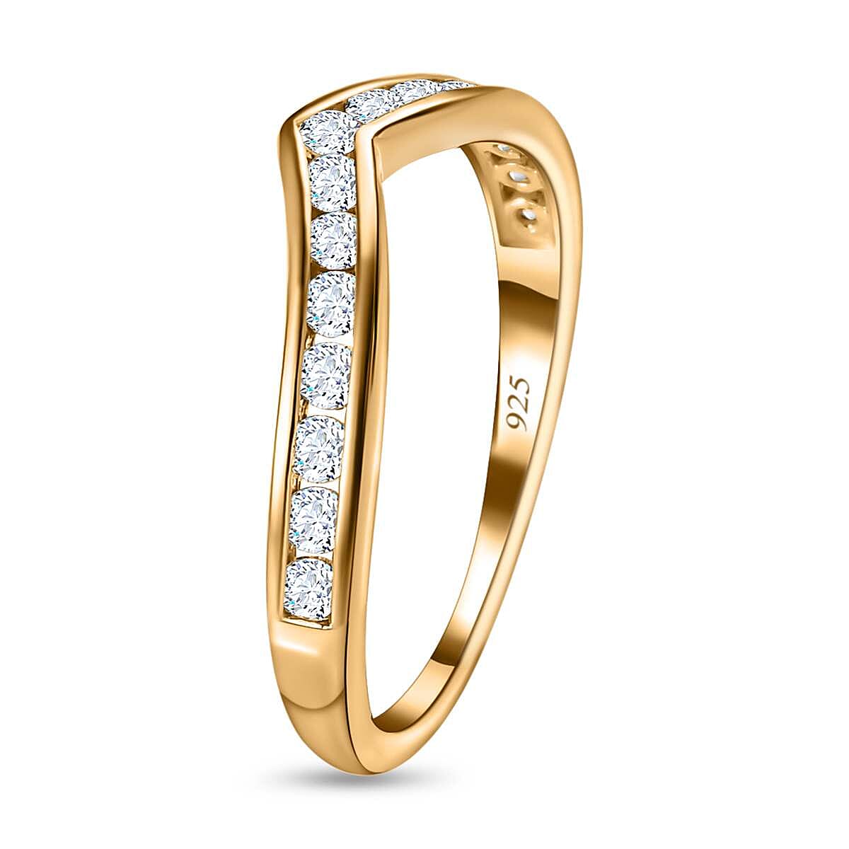 NY Closeout- Cubic Zirconia Wishbone Ring in 18K Yellow Gold Vermeil Plated Sterling Silver