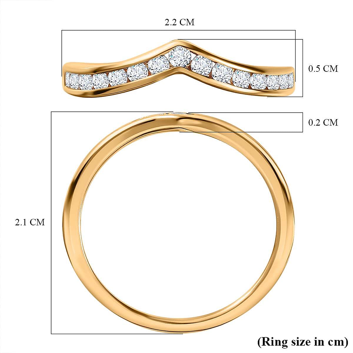 NY Closeout- Cubic Zirconia Wishbone Ring in 18K Yellow Gold Vermeil Plated Sterling Silver