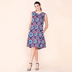 TAMSY Viscose Floral Pattern Sleeveless Dress - Navy