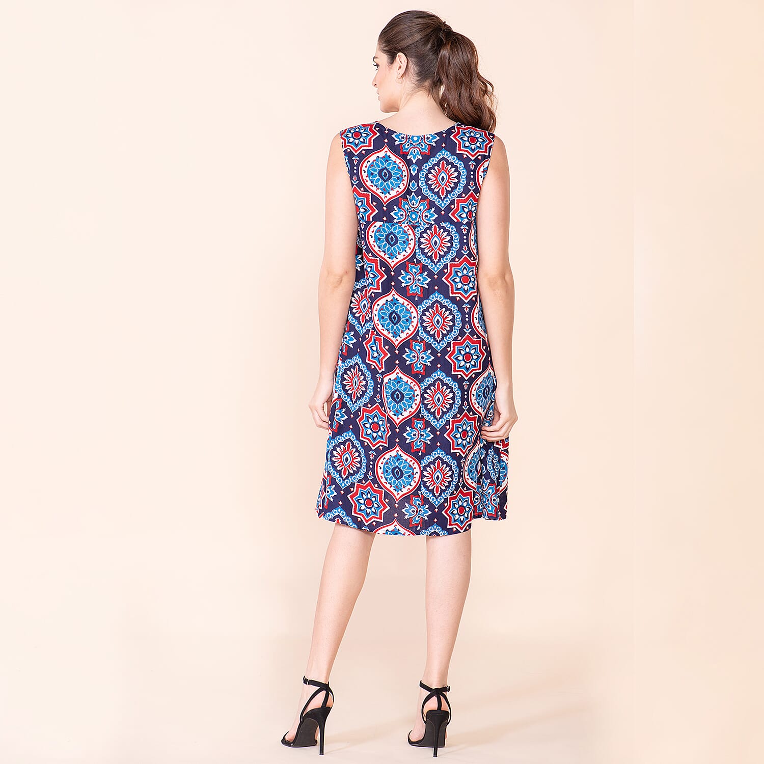 TAMSY Viscose Floral Pattern Sleeveless Dress - Navy