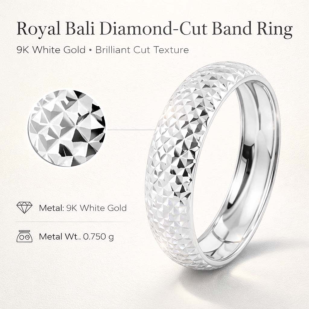Royal Bali Collection - 9K White Gold Diamond Cut Band Ring