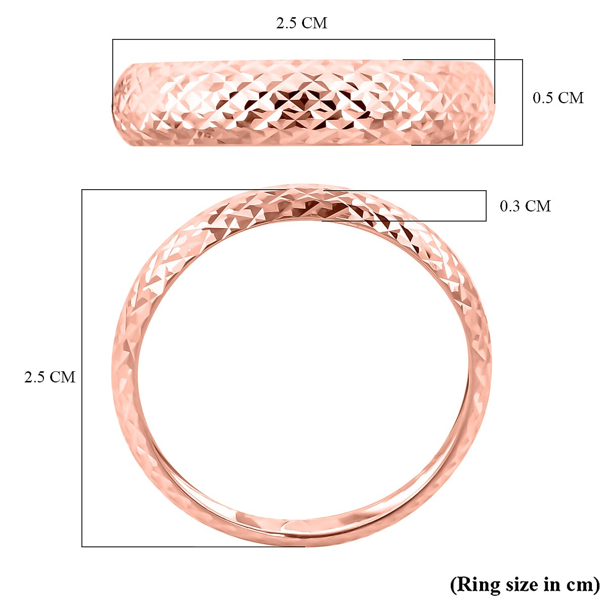 Royal Bali Collection - 9K Rose Gold (Diamond Cut) Band Ring