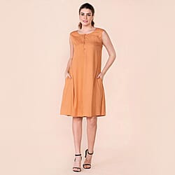 TAMSY Viscose Plain Sleeveless Dress - Orange