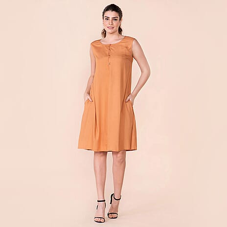 TAMSY 100% Viscose Plain Sleeveless Dress (Size 16) - Orange