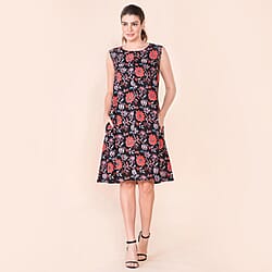 TAMSY Viscose Floral Pattern Sleeveless Dress - Navy