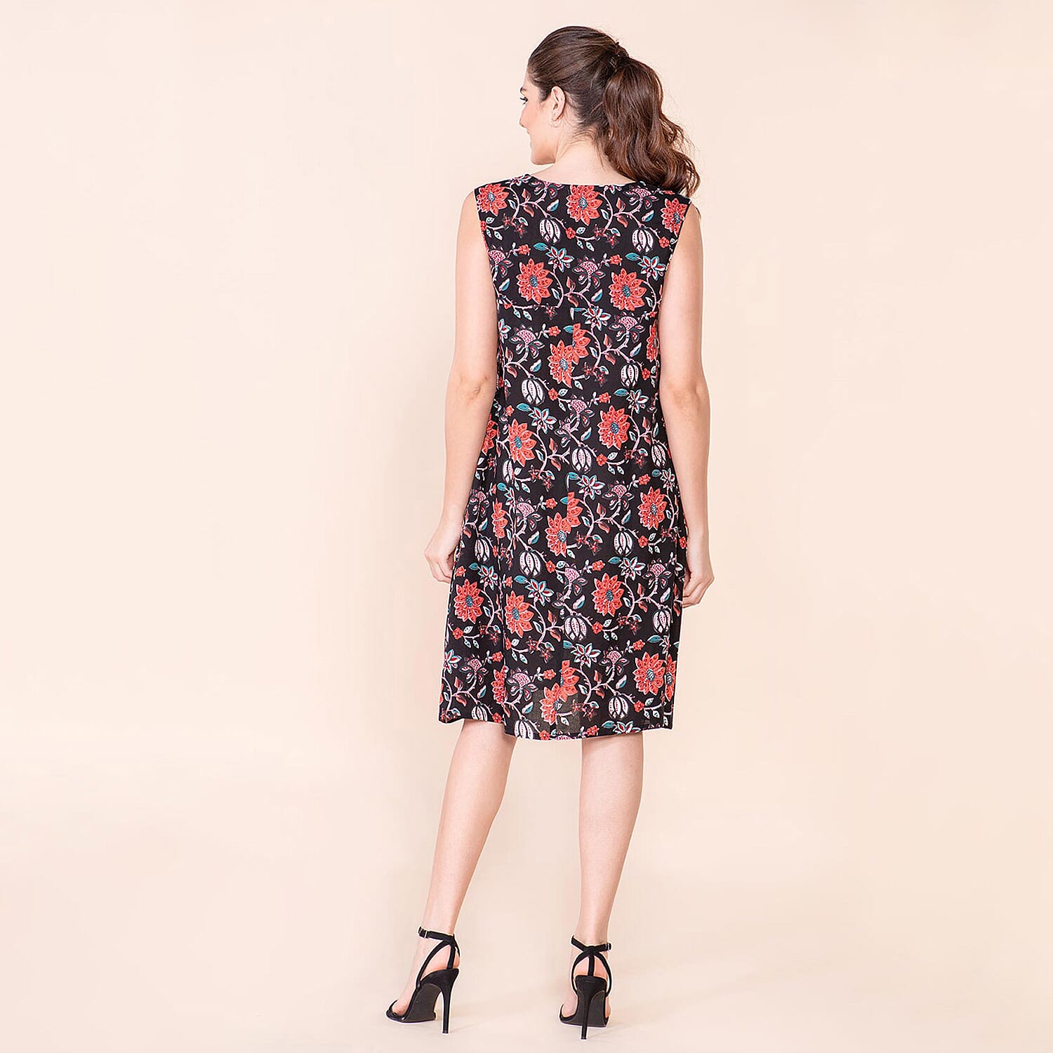 TAMSY Viscose Floral Pattern Sleeveless Dress - Navy