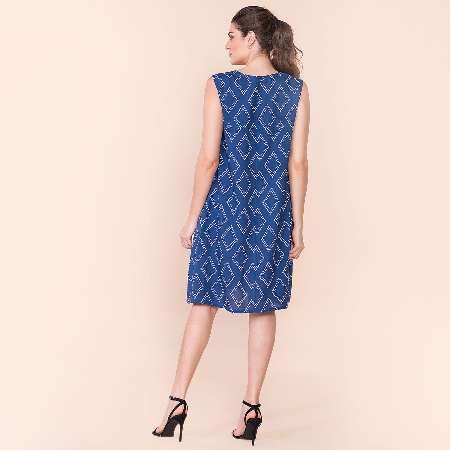 TAMSY 100% Viscose Diamond Pattern Sleeveless Dress (Size 26) - Blue