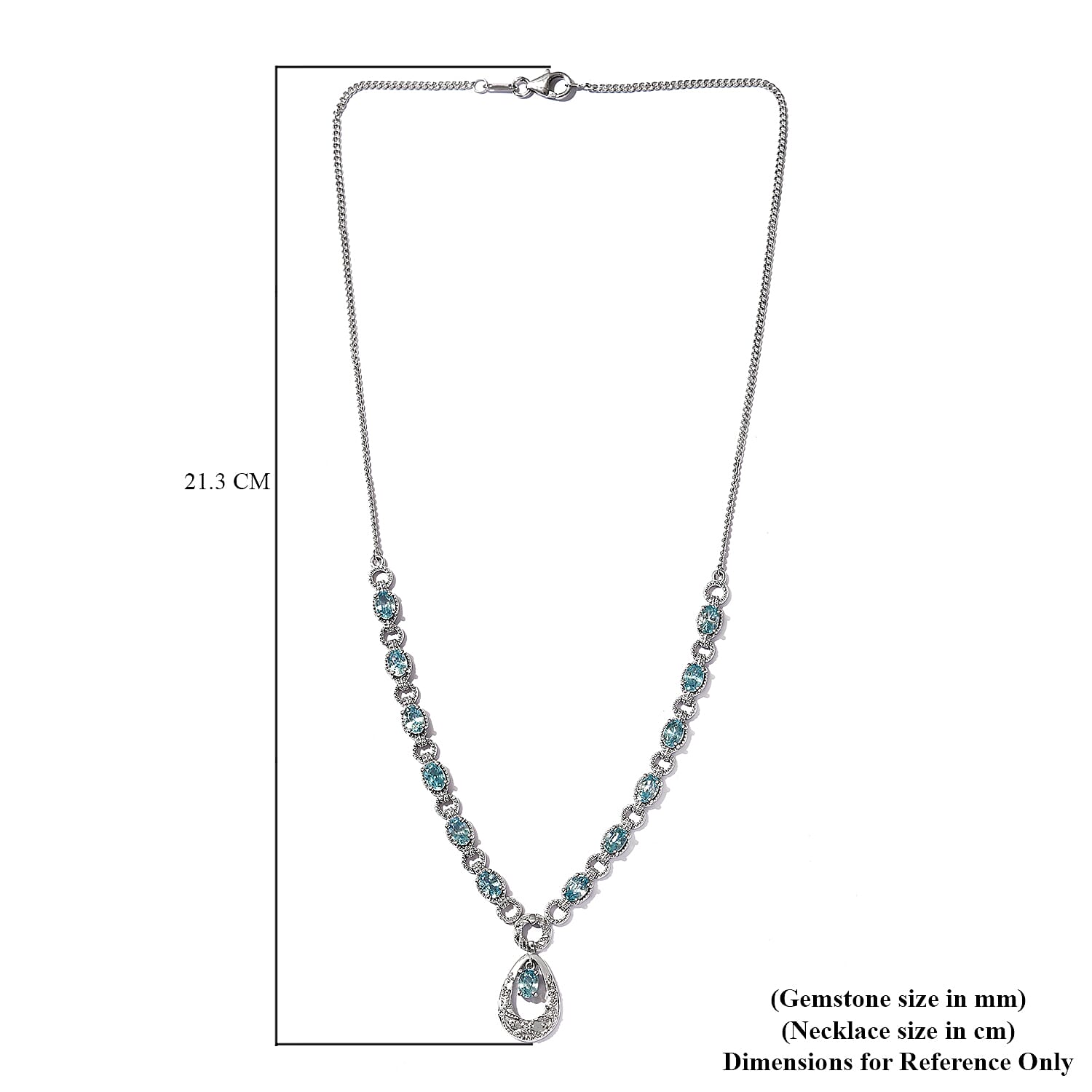 Ratanakiri Blue Zircon Necklace (Size 18) in Platinum Overlay Sterling Silver 9.59 Ct, Silver wt. 13.36 Gms