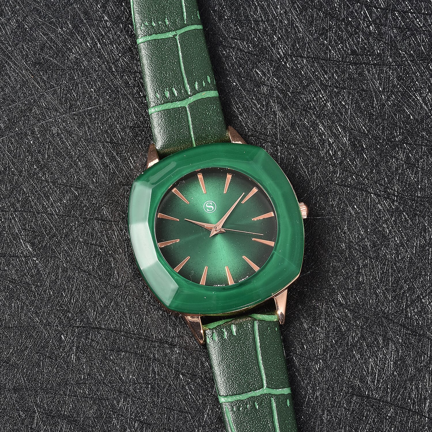STRADA Japanese Movement Water Resistant Watch with Green PU Strap - Green