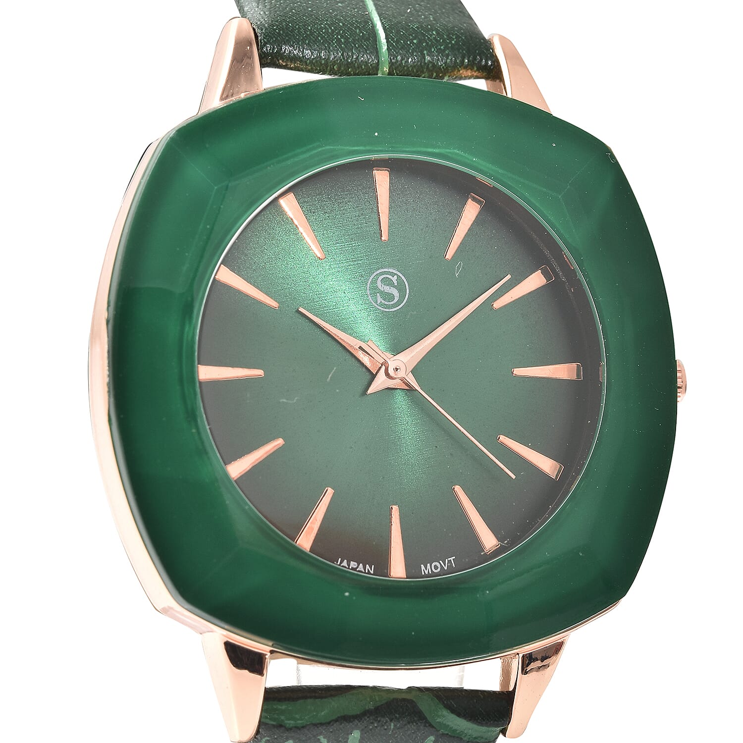STRADA Japanese Movement Water Resistant Watch with Green PU Strap - Green