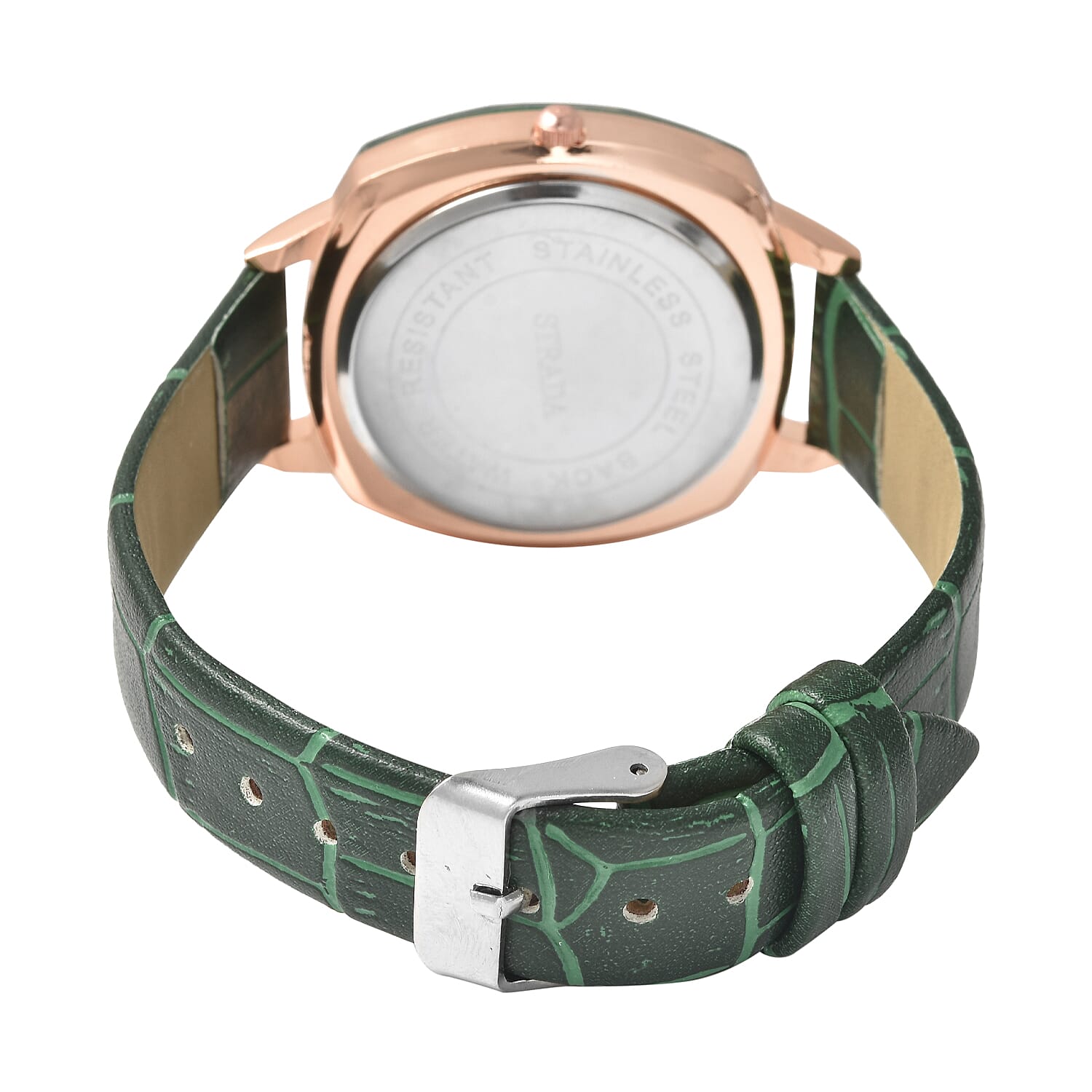 STRADA Japanese Movement Water Resistant Watch with Green PU Strap - Green