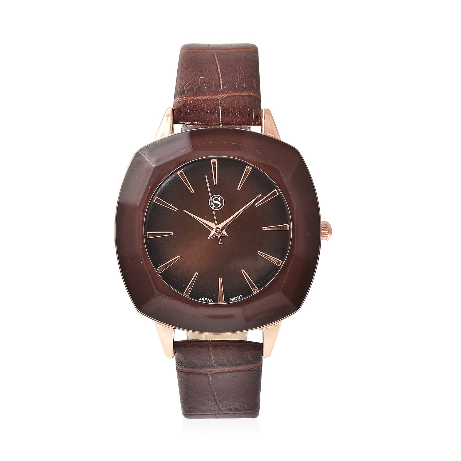 STRADA Japanese Movement Water Resistant Watch with Dark Brown Leather Strap