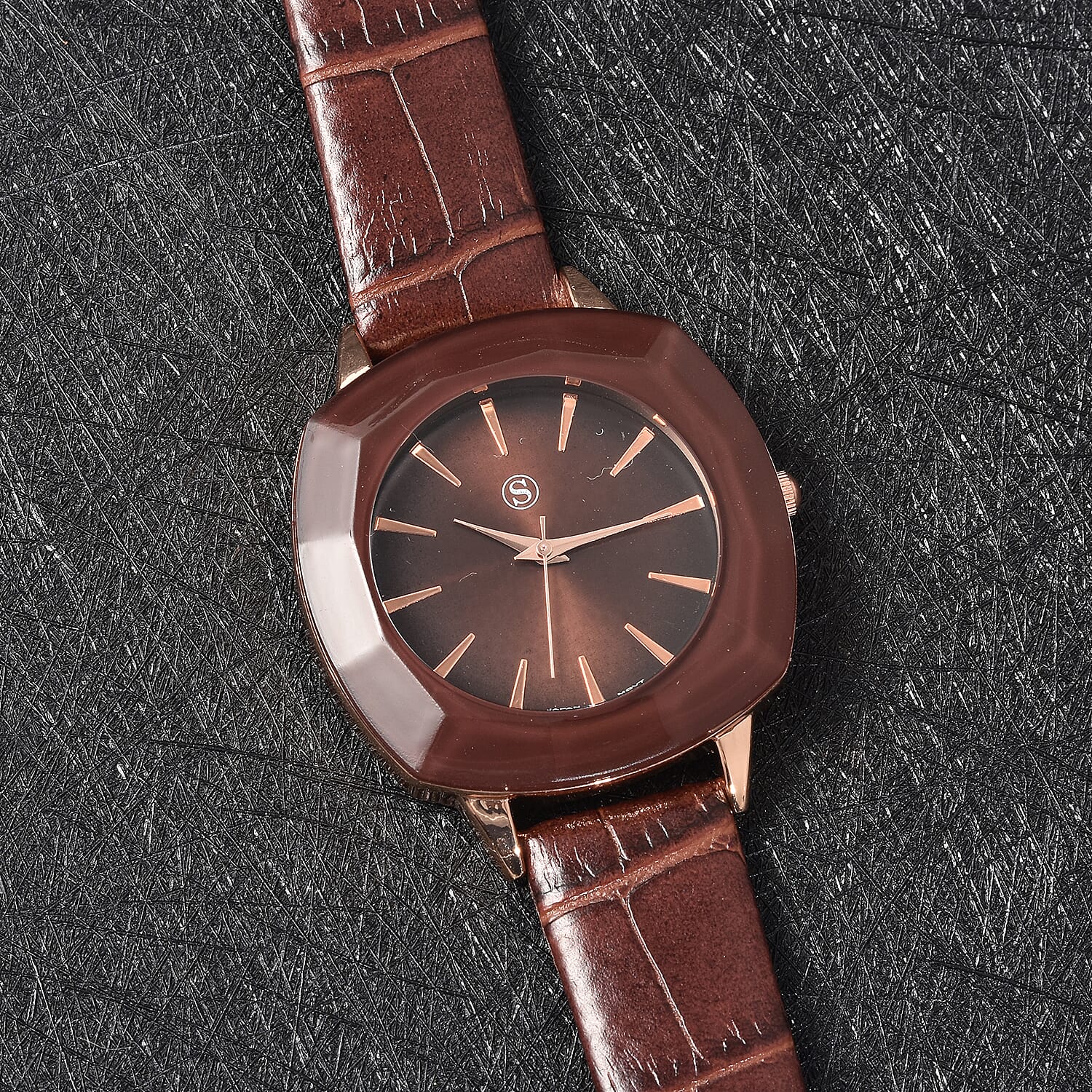 STRADA Japanese Movement Water Resistant Watch with Dark Brown Leather Strap