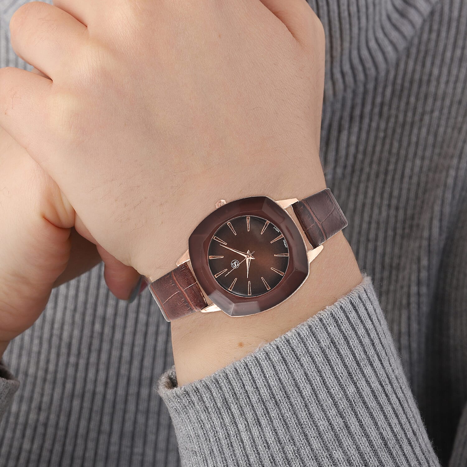 STRADA Japanese Movement Water Resistant Watch with Dark Brown Leather Strap