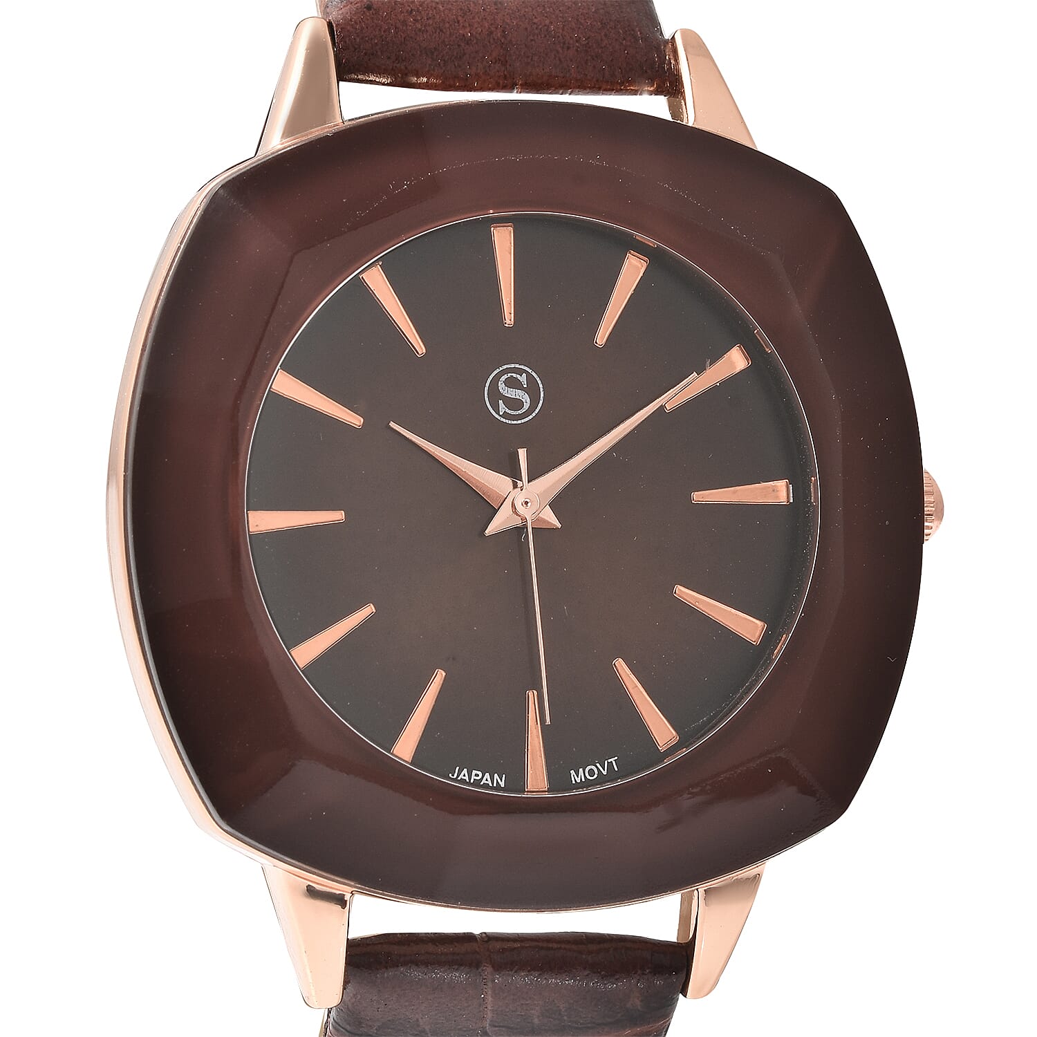 STRADA Japanese Movement Water Resistant Watch with Dark Brown Leather Strap