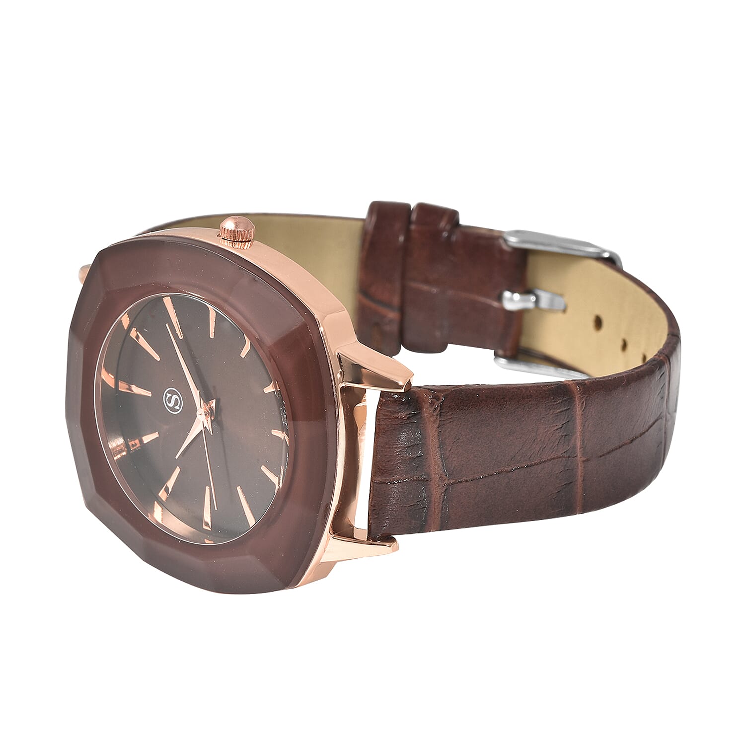 STRADA Japanese Movement Water Resistant Watch with Dark Brown Leather Strap