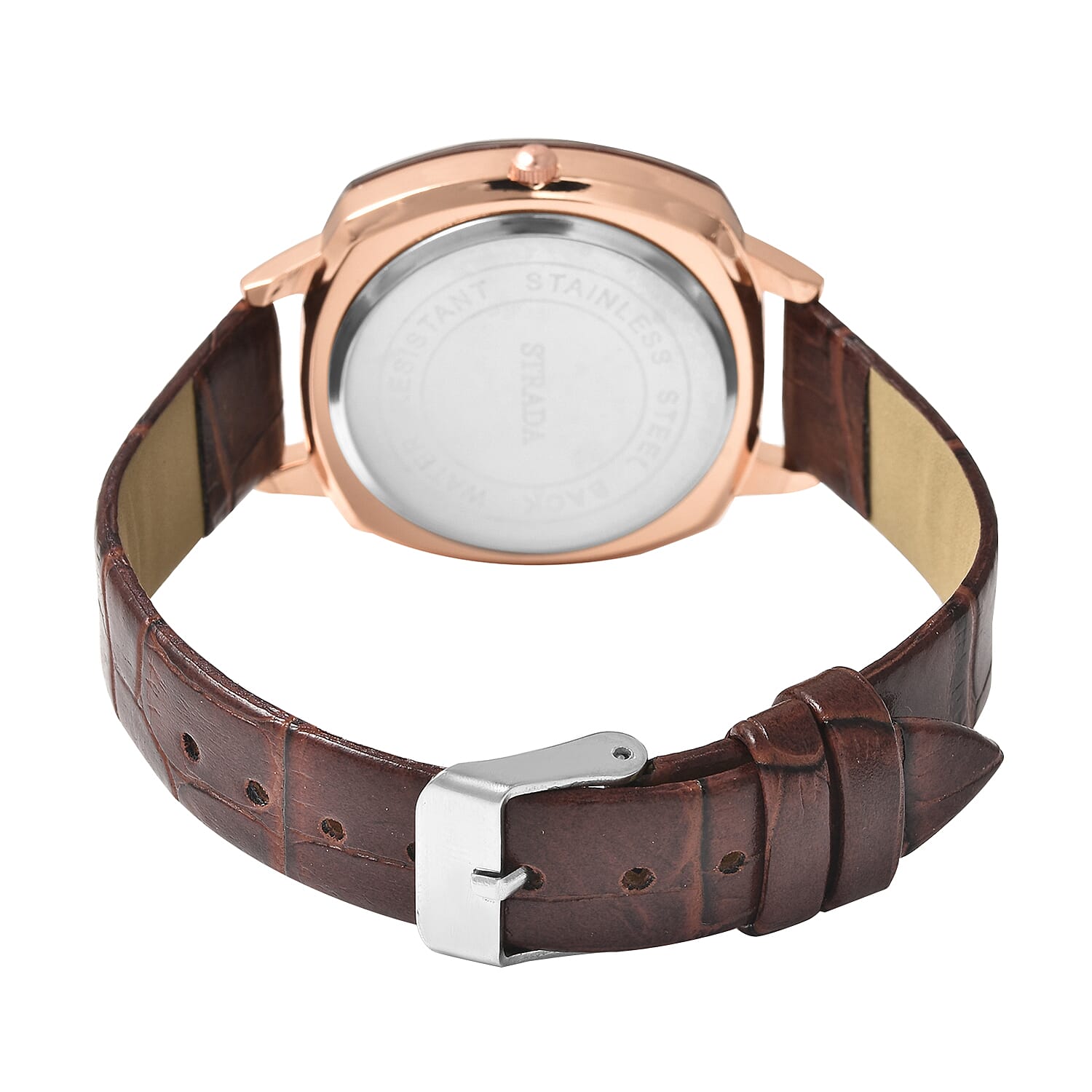 STRADA Japanese Movement Water Resistant Watch with Dark Brown Leather Strap