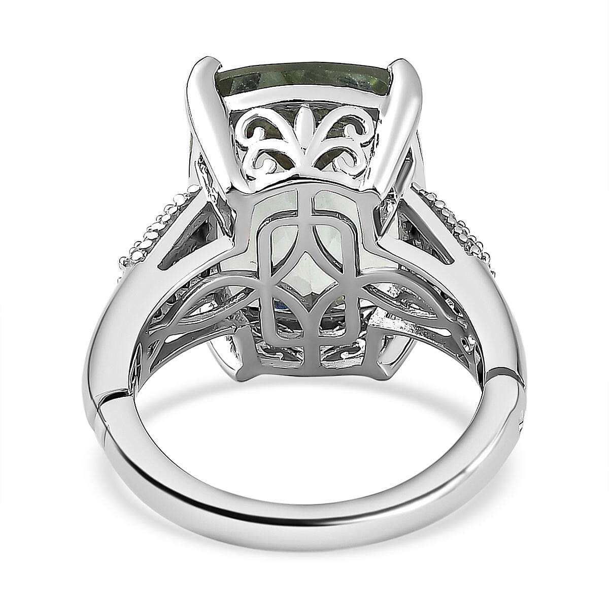 Prasiolite and Natural Zircon Ring in Platinum Overlay Sterling Silver 9.49 Ct.