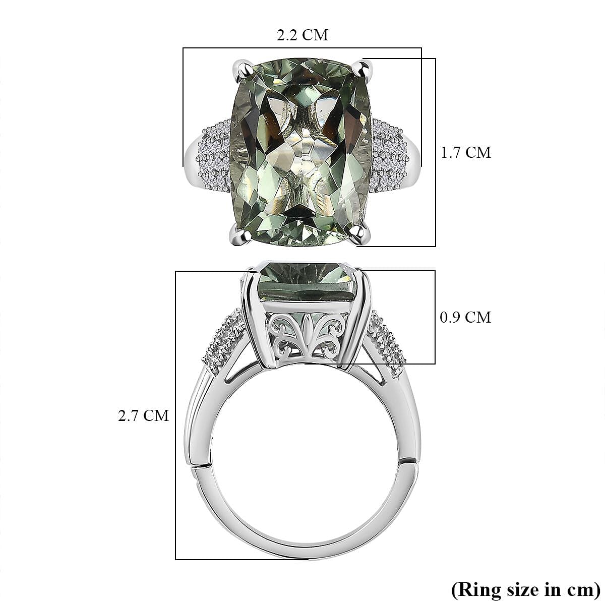 Prasiolite and Natural Zircon Ring in Platinum Overlay Sterling Silver 9.49 Ct.