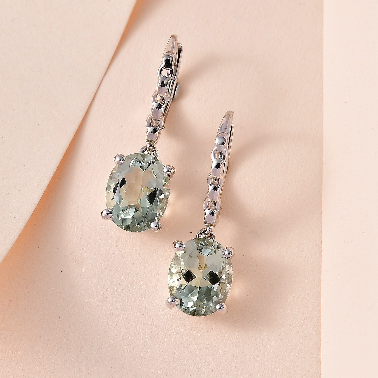Prasiolite Earrings in Platinum Overlay Sterling Silver 5.06 Ct.
