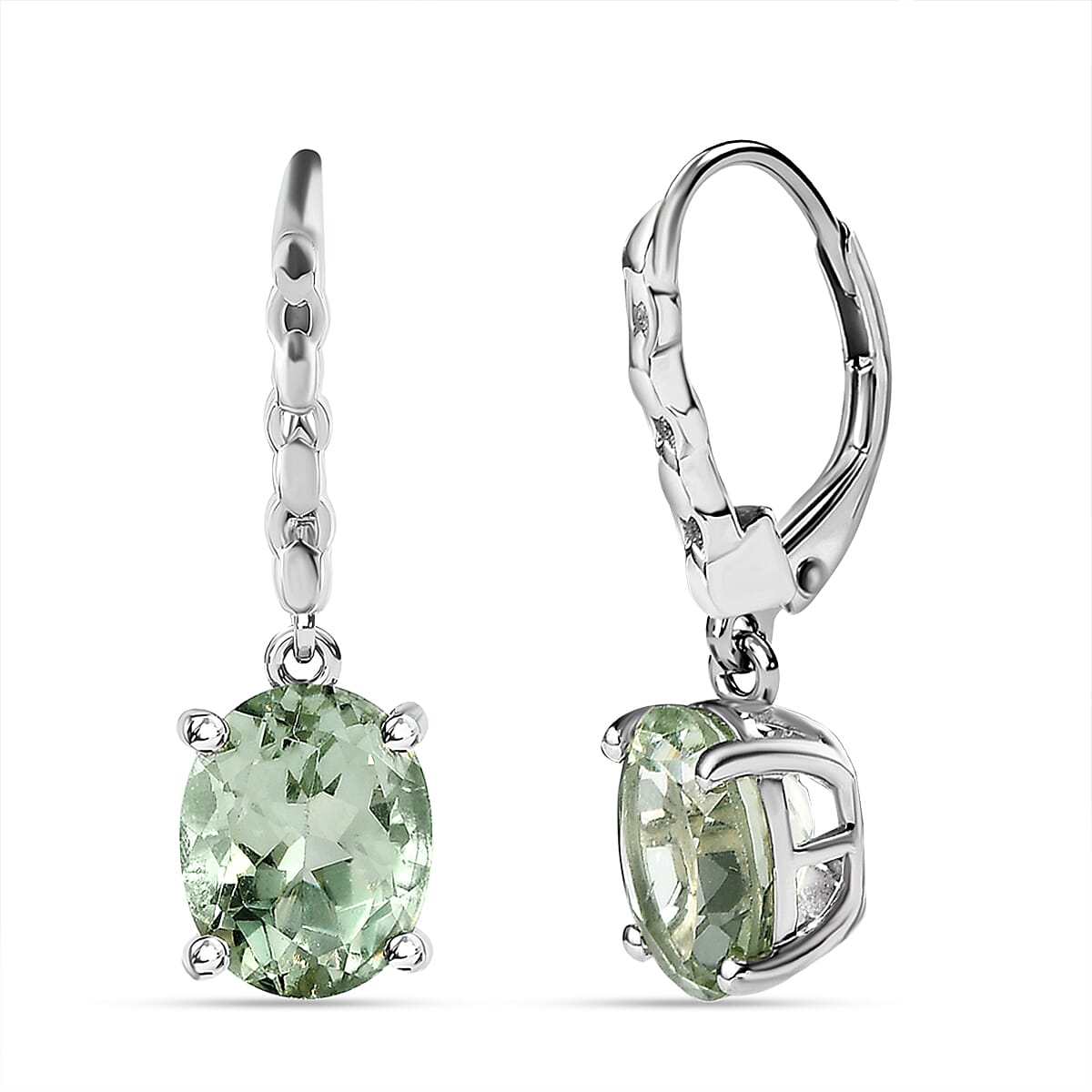 Prasiolite Earrings in Platinum Overlay Sterling Silver 5.06 Ct.