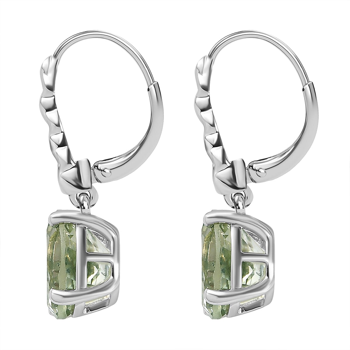 Prasiolite Earrings in Platinum Overlay Sterling Silver 5.06 Ct.