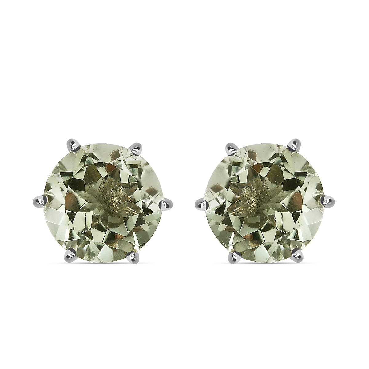 Prasiolite Stud Earrings in Platinum Overlay Sterling Silver 7.19 Ct.