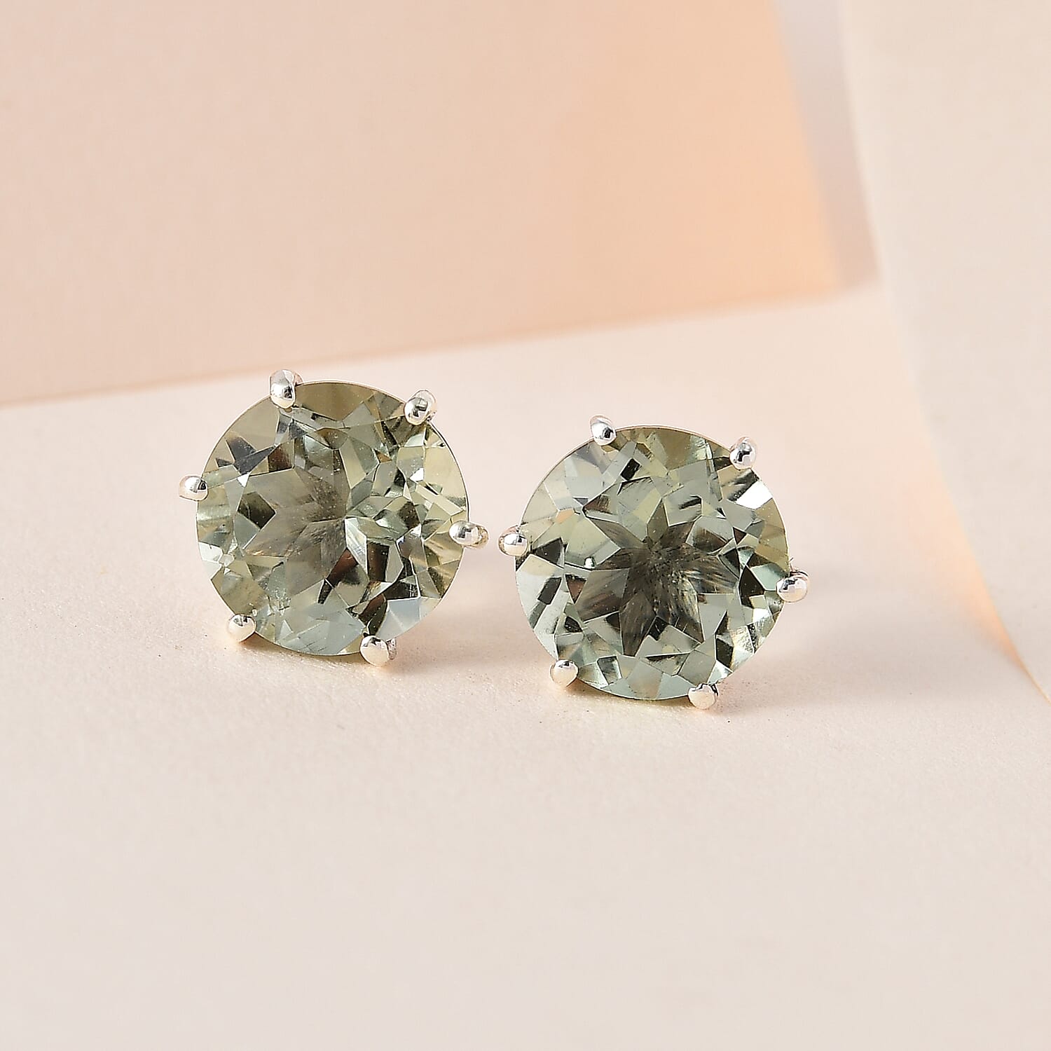 Prasiolite Stud Earrings in Platinum Overlay Sterling Silver 7.19 Ct.